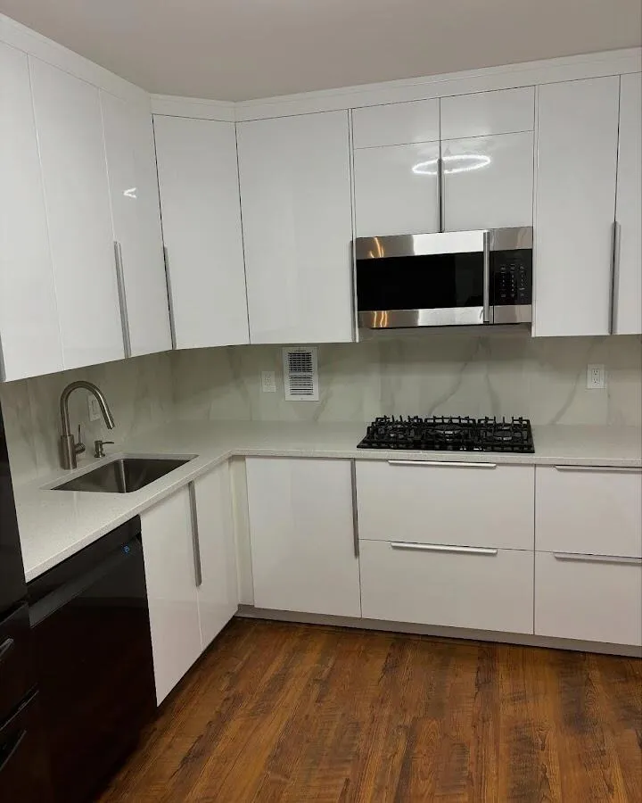 Restored kitchen with white cabinets after water damage in Ironton